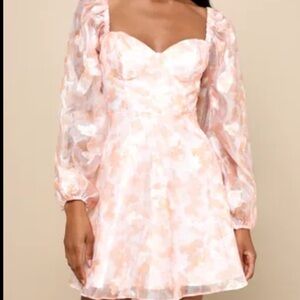 Lulus worn Instinctively Sweet Ivory & Orange Floral Bustier Mini Dress size XL